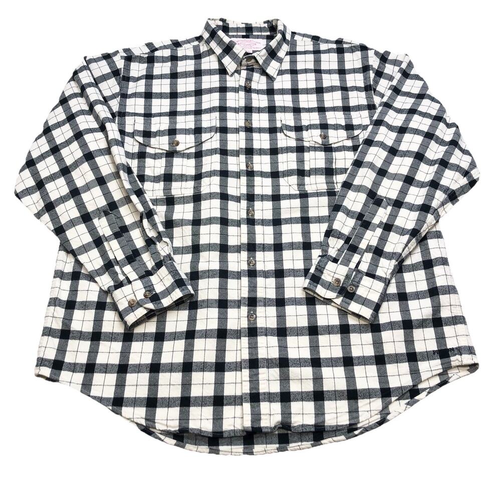 CC Filson Mens Size XL Heavy Duty Creme Black Alaskan Guide Plaid Flannel Shirt